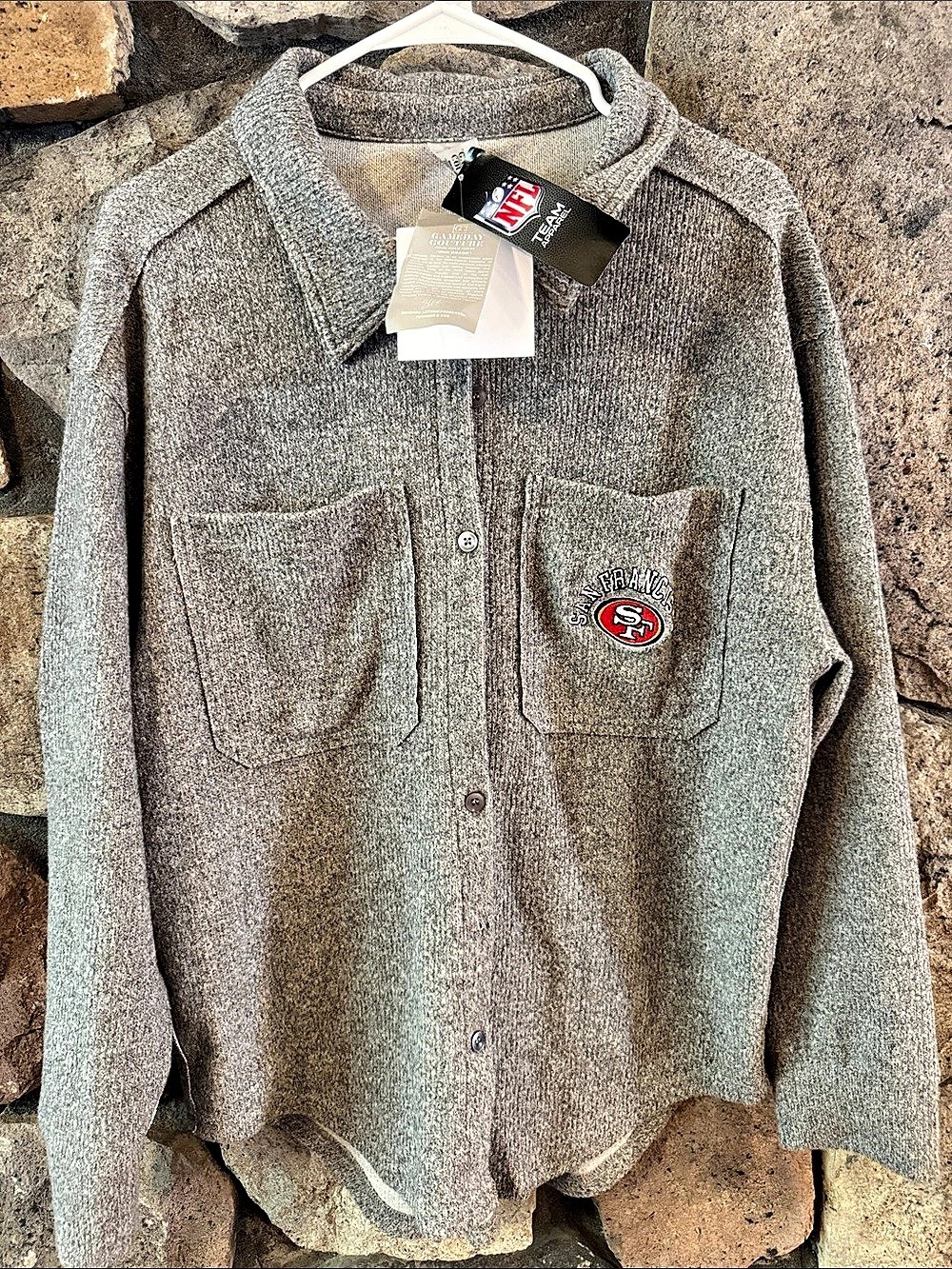 GameDay Couture San Francisco 49ers Gray L NWT Oversize Long Pass Button-Up Shac